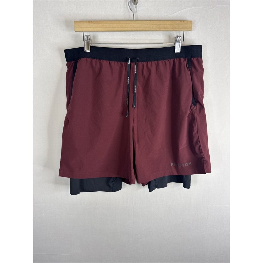Peloton Lined Running Shorts L Burgundy Black 6” Inseam Stretch Training